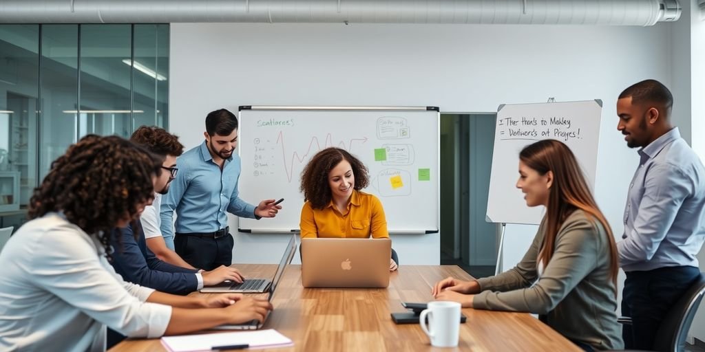 Team collaborating in modern office