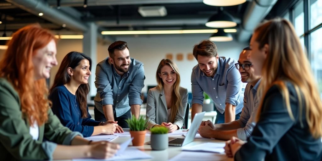 Diverse entrepreneurs collaborating in a modern office environment.