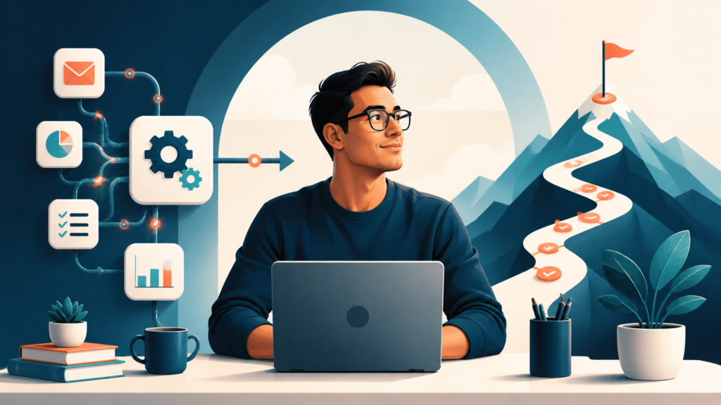 Tech entrepreneur using automated systems and clear priorities to work smarter.
