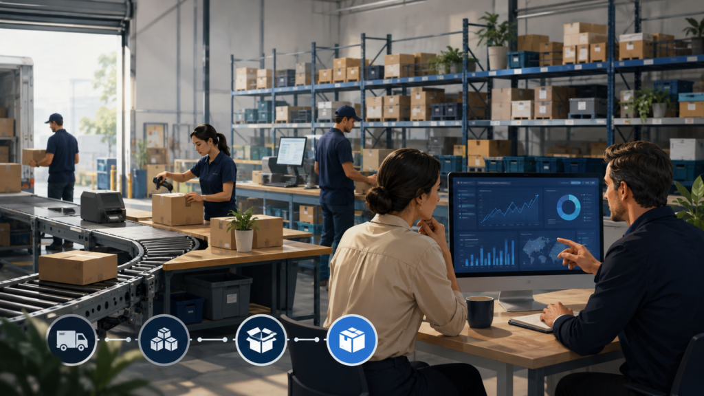 Growing company reviewing warehouse, packing and shipping operations with an e-fulfillment partner